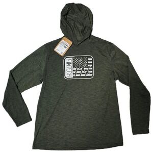 FINTECH Men Long Sleeve Performance Hoodie Fishing USA Flag Graphic Green L (AG)